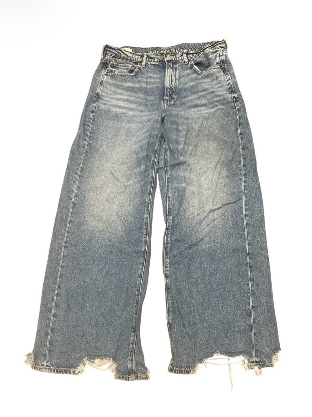 American Eagle Outfitters High-Waist Wide Leg Distressed Blue Jeans